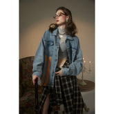 Unisex Jacket Retro Washed Denim Jacket Zipper Men and Women Loose Overalls